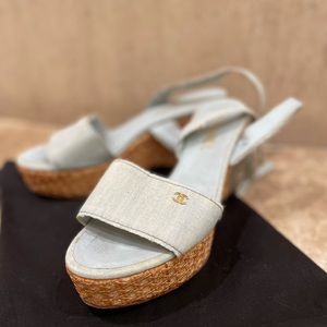 CHANEL baby blue wedges